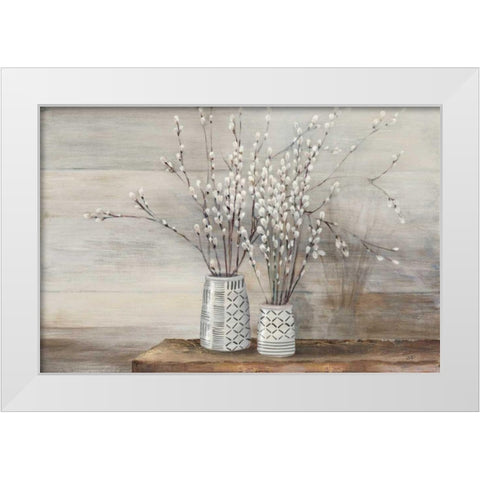 Pussy Willow Still Life with Designs White Modern Wood Framed Art Print by Purinton, Julia