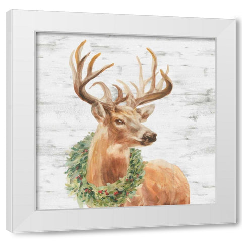 Woodland Holidays Stag Gray White Modern Wood Framed Art Print by Nai, Danhui