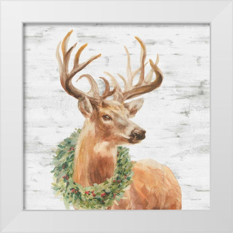 Woodland Holidays Stag Gray White Modern Wood Framed Art Print by Nai, Danhui