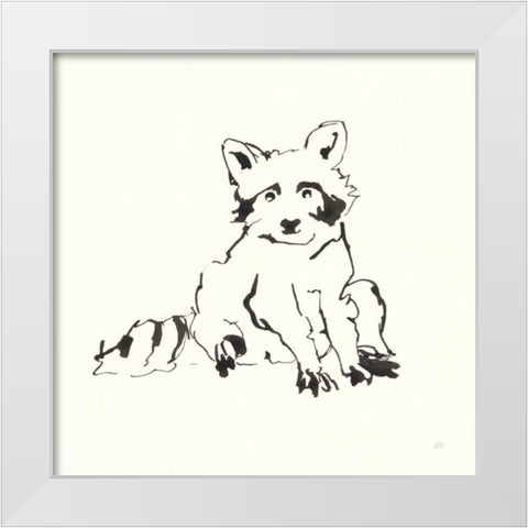 Line Raccoon White Modern Wood Framed Art Print by Paschke, Chris