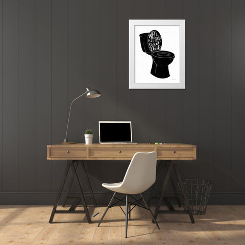Bathroom Puns IV Black White Modern Wood Framed Art Print by Thorns, Becky