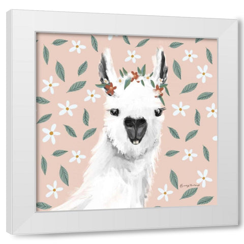 Delightful Alpacas I Floral Crop White Modern Wood Framed Art Print by Thorns, Becky