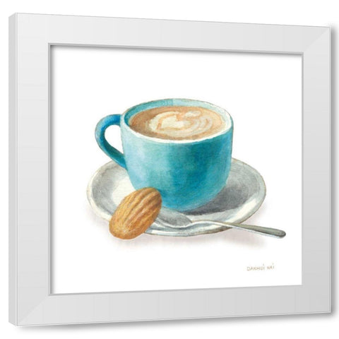 Wake Me Up Coffee I on White White Modern Wood Framed Art Print by Nai, Danhui