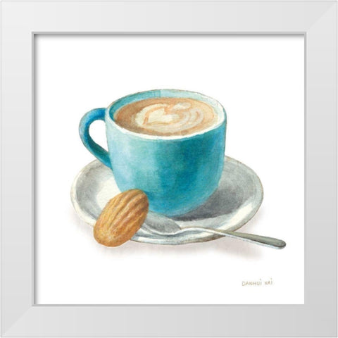 Wake Me Up Coffee I on White White Modern Wood Framed Art Print by Nai, Danhui