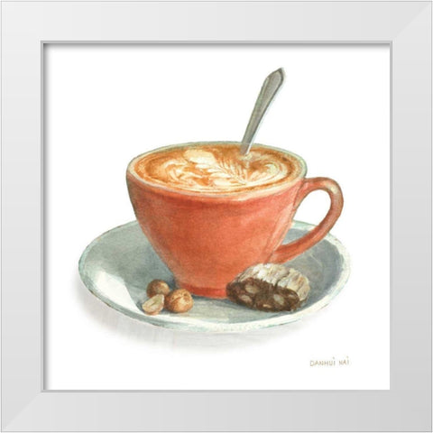 Wake Me Up Coffee III on White White Modern Wood Framed Art Print by Nai, Danhui