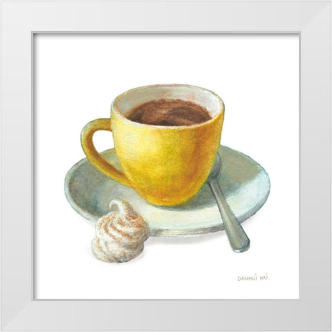 Wake Me Up Coffee IV on White White Modern Wood Framed Art Print by Nai, Danhui