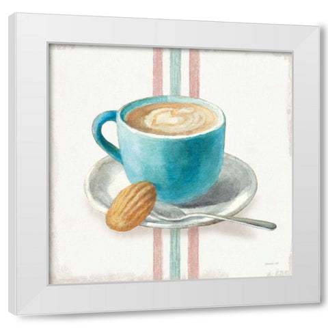 Wake Me Up Coffee I with Stripes White Modern Wood Framed Art Print by Nai, Danhui