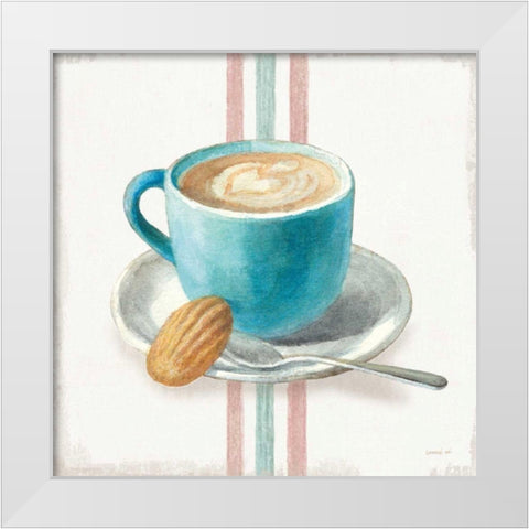 Wake Me Up Coffee I with Stripes White Modern Wood Framed Art Print by Nai, Danhui