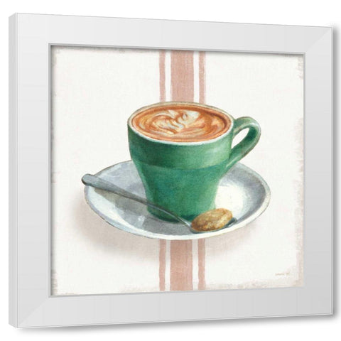 Wake Me Up Coffee II with Stripes White Modern Wood Framed Art Print by Nai, Danhui