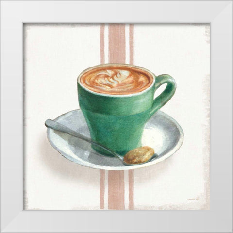 Wake Me Up Coffee II with Stripes White Modern Wood Framed Art Print by Nai, Danhui