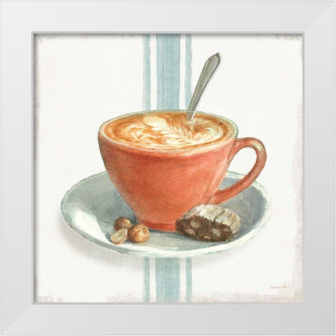 Wake Me Up Coffee III with Stripes White Modern Wood Framed Art Print by Nai, Danhui