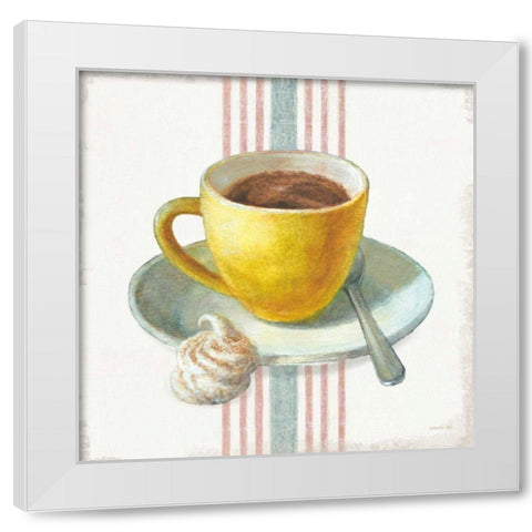 Wake Me Up Coffee IV with Stripes White Modern Wood Framed Art Print by Nai, Danhui