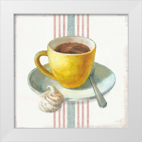 Wake Me Up Coffee IV with Stripes White Modern Wood Framed Art Print by Nai, Danhui