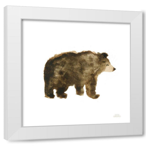 Woodland Whimsy Bear White Modern Wood Framed Art Print by Marshall, Laura