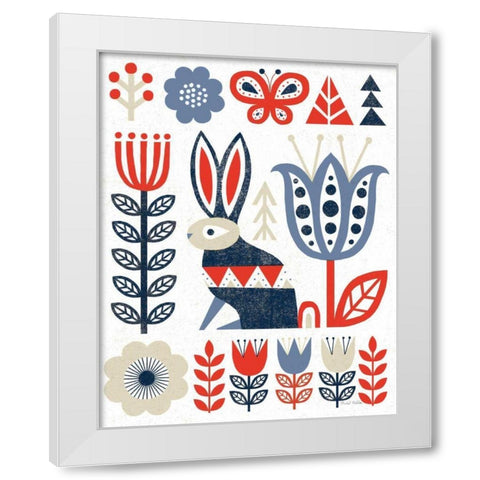 Folk Lodge Rabbit Red Navy White Modern Wood Framed Art Print by Mullan, Michael