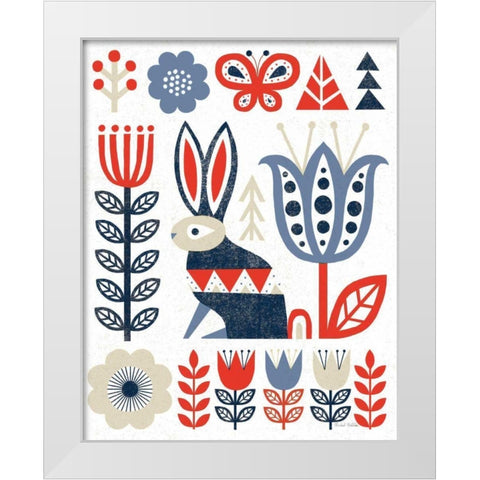 Folk Lodge Rabbit Red Navy White Modern Wood Framed Art Print by Mullan, Michael