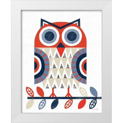 Folk Lodge Owl Red Navy White Modern Wood Framed Art Print by Mullan, Michael