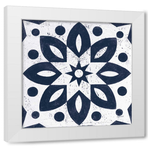 Blue and White Tile I White Modern Wood Framed Art Print by Lovell, Kathrine