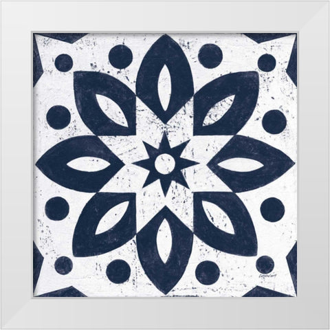 Blue and White Tile I White Modern Wood Framed Art Print by Lovell, Kathrine