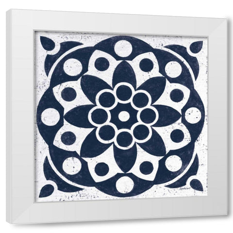 Blue and White Tile II White Modern Wood Framed Art Print by Lovell, Kathrine