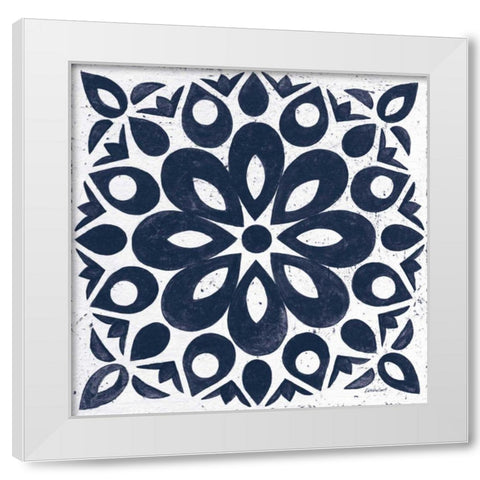 Blue and White Tile III White Modern Wood Framed Art Print by Lovell, Kathrine