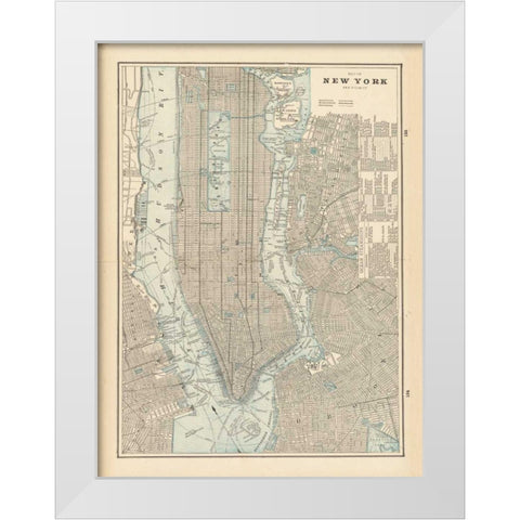 New York City Map White Modern Wood Framed Art Print by Wild Apple Portfolio