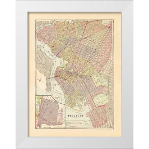 Map of Brooklyn White Modern Wood Framed Art Print by Wild Apple Portfolio