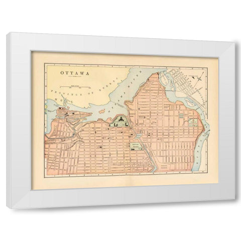 Map of Ottawa White Modern Wood Framed Art Print by Wild Apple Portfolio