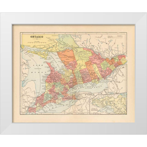 Map of Ontario White Modern Wood Framed Art Print by Wild Apple Portfolio