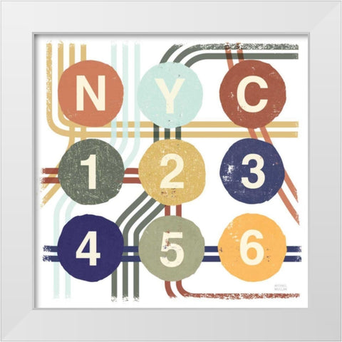 Retro New York CIty Life Subway White Modern Wood Framed Art Print by Mullan, Michael