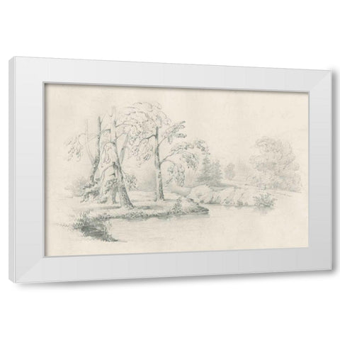 Lakeside Sketch White Modern Wood Framed Art Print by Wild Apple Portfolio