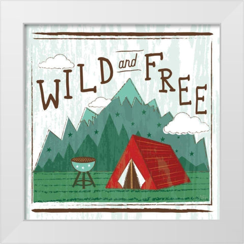 Comfy Camping V White Modern Wood Framed Art Print by Averinos, Melissa
