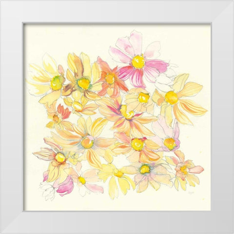 Pastel Garden Daisies White Modern Wood Framed Art Print by Rice, Kristy