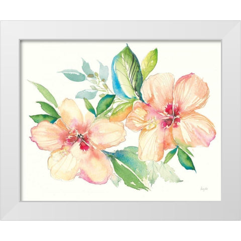 Pastel Garden Hibiscus White Modern Wood Framed Art Print by Rice, Kristy