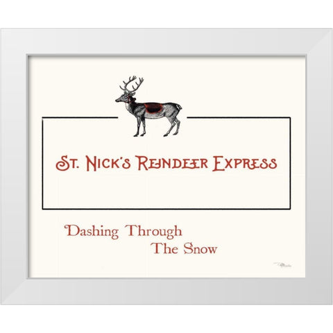 St. Nicks Reindeer Express White Modern Wood Framed Art Print by Pela Studio