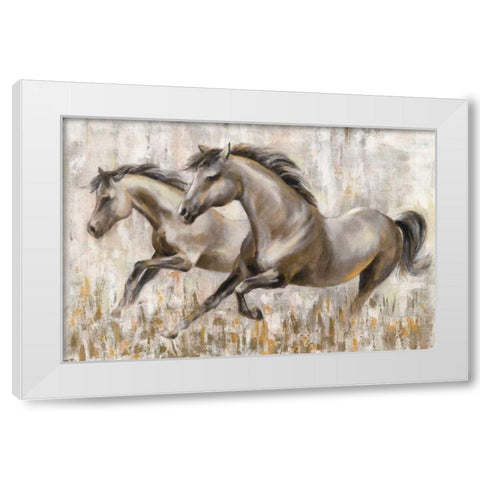 Running Horses White Modern Wood Framed Art Print by Vassileva, Silvia
