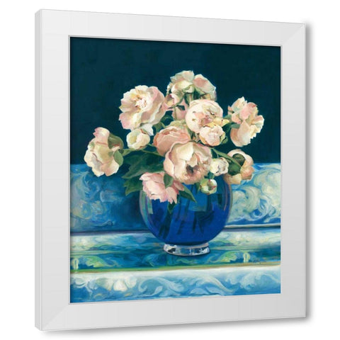Peonies in Cobalt Vase No Fruit White Modern Wood Framed Art Print by Hageman, Marilyn