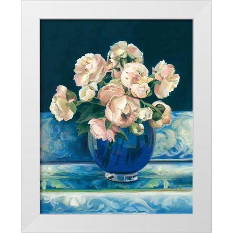 Peonies in Cobalt Vase No Fruit White Modern Wood Framed Art Print by Hageman, Marilyn