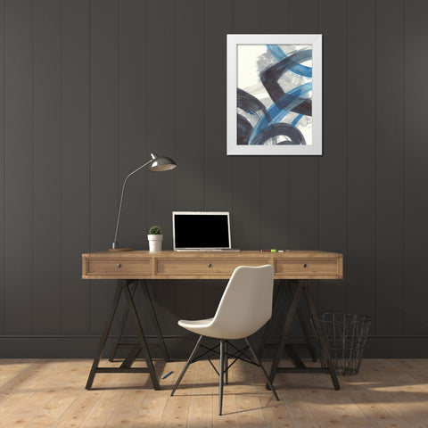 Blue Brushy Abstract I White Modern Wood Framed Art Print by Nai, Danhui