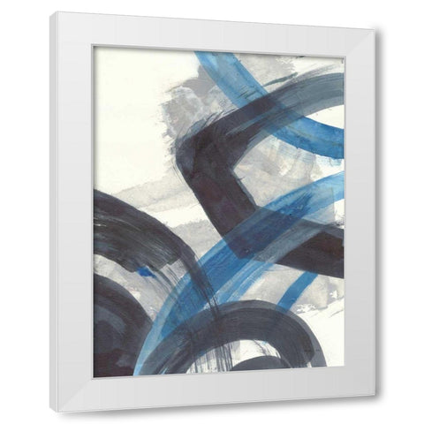 Blue Brushy Abstract I White Modern Wood Framed Art Print by Nai, Danhui