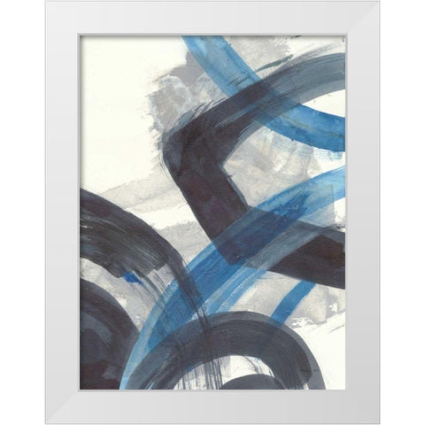 Blue Brushy Abstract I White Modern Wood Framed Art Print by Nai, Danhui