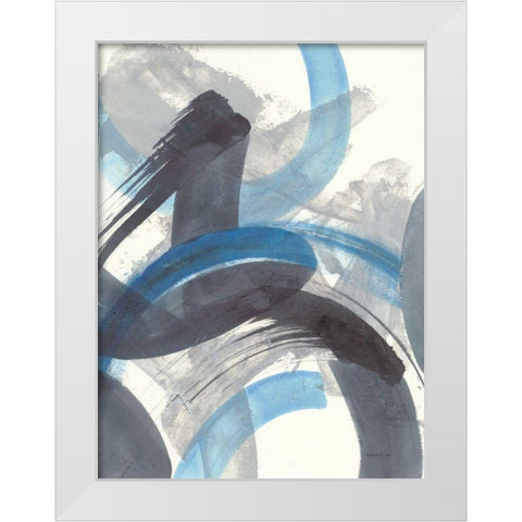 Blue Brushy Abstract II White Modern Wood Framed Art Print by Nai, Danhui