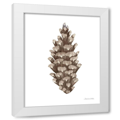 Peace and Joy Pinecone White Modern Wood Framed Art Print by Miller, Sara Zieve