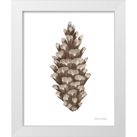 Peace and Joy Pinecone White Modern Wood Framed Art Print by Miller, Sara Zieve