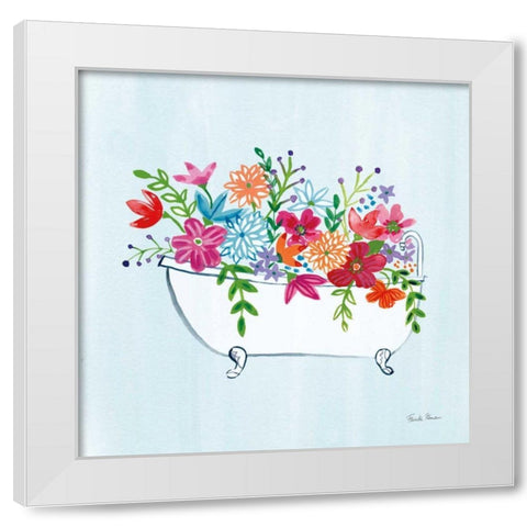 Floral Bathroom I Light Blue White Modern Wood Framed Art Print by Zaman, Farida