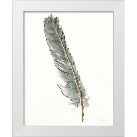 Gold Feathers II Green White Modern Wood Framed Art Print by Paschke, Chris