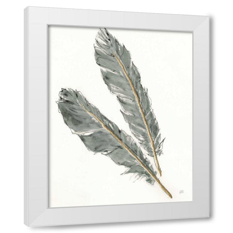 Gold Feathers III Green White Modern Wood Framed Art Print by Paschke, Chris