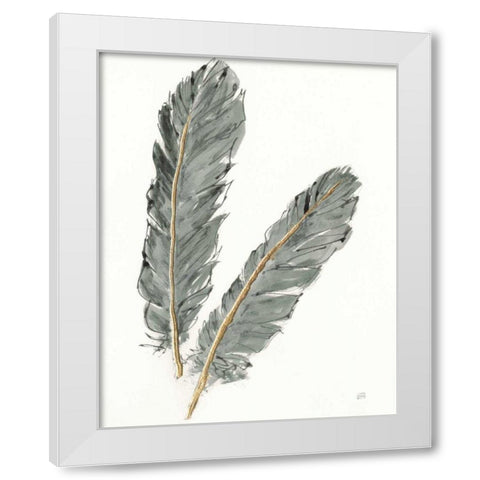 Gold Feathers IV on Grey White Modern Wood Framed Art Print by Paschke, Chris
