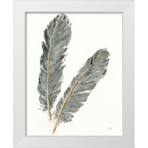 Gold Feathers IV on Grey White Modern Wood Framed Art Print by Paschke, Chris