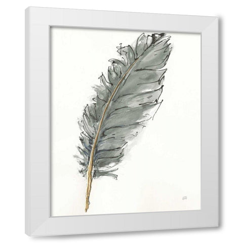 Gold Feathers VII Green White Modern Wood Framed Art Print by Paschke, Chris